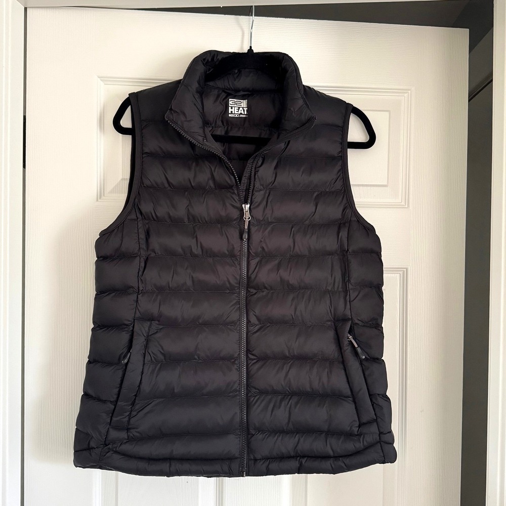 32 Degrees Heat Black Puffer Vest Womens Medium Full Zip Quilted Lightweight - Picture 4 of 13